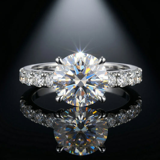 3.5 Carat D Color VVS1 Round Moissanite Ring, 4 Prong Setting, 925 Sterling Silver, 18K Gold Plated, Wedding Ring Jewelry Gift