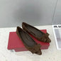 2025 Shallow mouth bow women's flat shoes leather new summer pointy flat heels fashion flat women's shoes