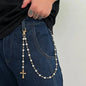 Ingemark Creative Cross Pendant Imitation Pearl Keychain Wallet Belt Chain for Men Women Trousers Hipster Jeans Chain Jewelry