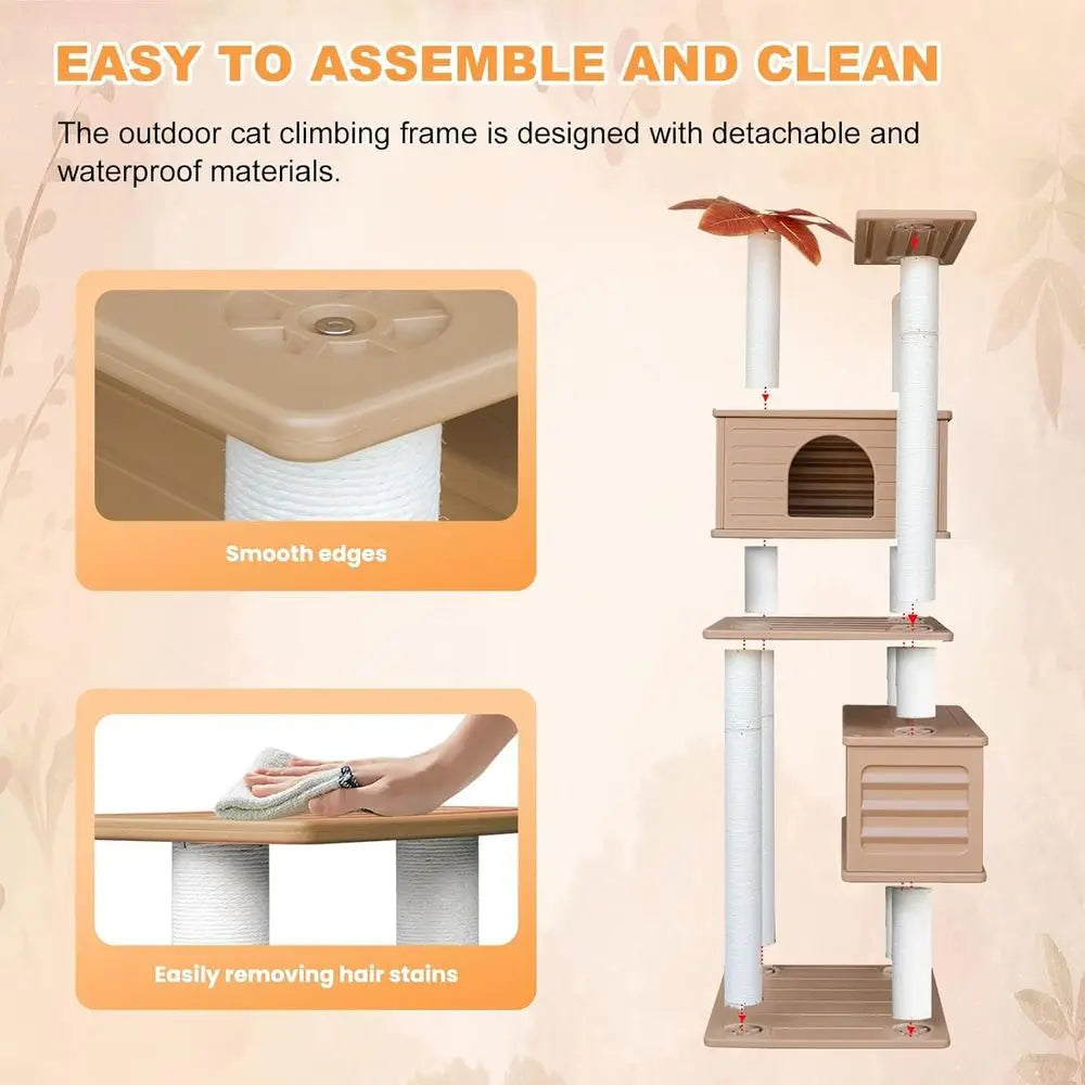 65 High-Quality Outdoor Multi-Level Cat Tree with Condo and Scratching Posts for Indoor and Outdoor Use