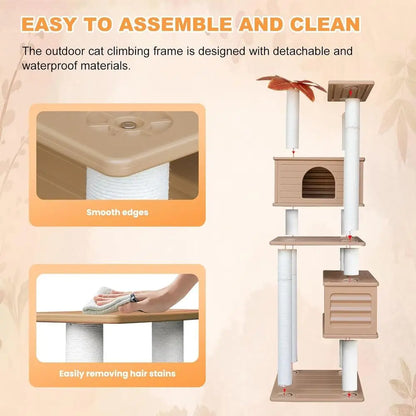65 High-Quality Outdoor Multi-Level Cat Tree with Condo and Scratching Posts for Indoor and Outdoor Use