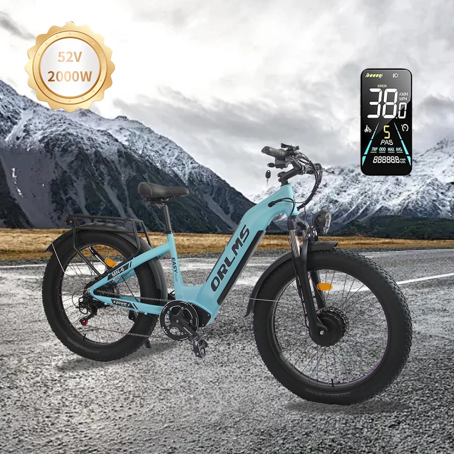 ORLMS MN-6 adult E-bike 26-inch All-terrain fat tire E-Mountain bike 1000W*2 motor 52V 23Ah battery  Electric Bike