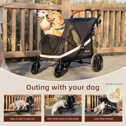 Large Dog Stroller for 2 Pets, One-Click Foldable with Storage, Holds Up to 80LBS