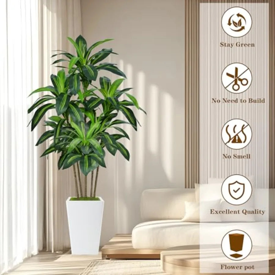 6FT Artificial Dracaena Tree Fake Tree Indoor with White Tall Planter Tall Artificial Plants Indoor Decor in Silk Texture for H