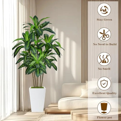 6FT Artificial Dracaena Tree Fake Tree Indoor with White Tall Planter Tall Artificial Plants Indoor Decor in Silk Texture for H