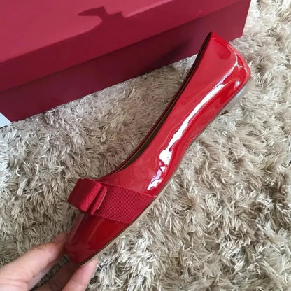 2025 Ballet flats new leather round head shallow bow multifunctional single shoes women's leather bow bow design