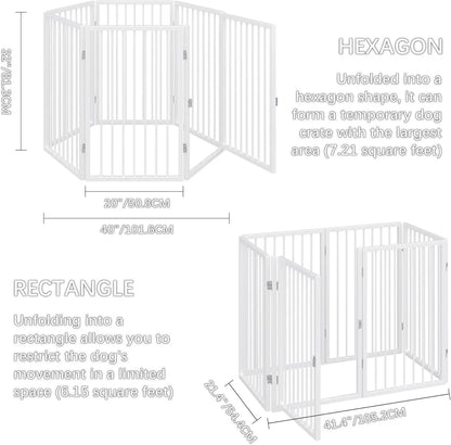 Folding No-Assembly Metal Pet Gate, 120" Wide & 32" Tall with Door, Freestanding for Indoor/Outdoor Use in White