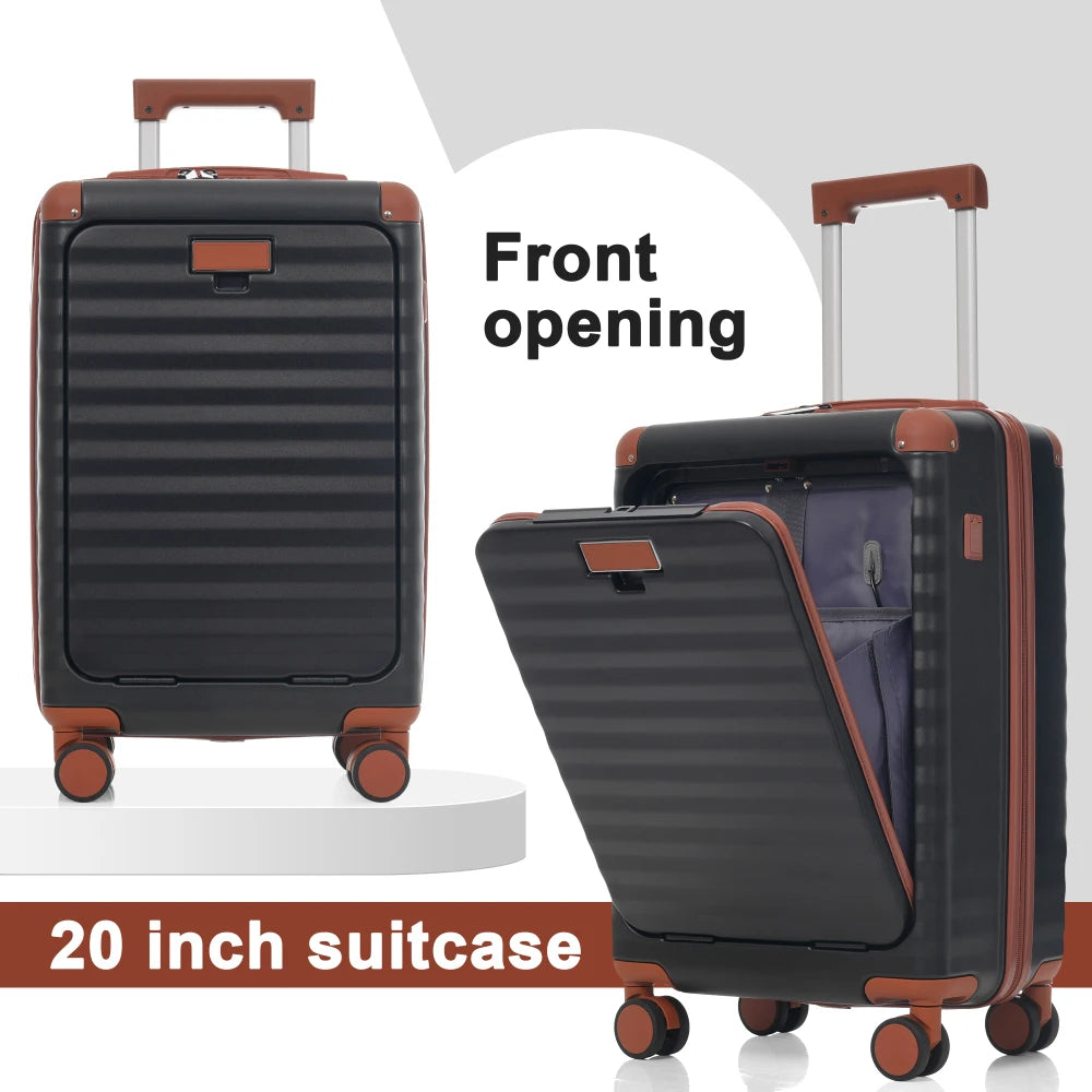 Front Opening Expandable Hardside 5 Piece Luggage Set with USB Port TSA Lock Cup Holder Spinner Wheels Duffel Bag Toiletry Bag