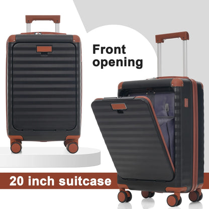 Front Opening Expandable Hardside 5 Piece Luggage Set with USB Port TSA Lock Cup Holder Spinner Wheels Duffel Bag Toiletry Bag