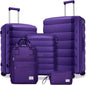 5-Piece Luggage Set with Spinner Wheels, Backpack for Women - Purple (3 Suitcases)