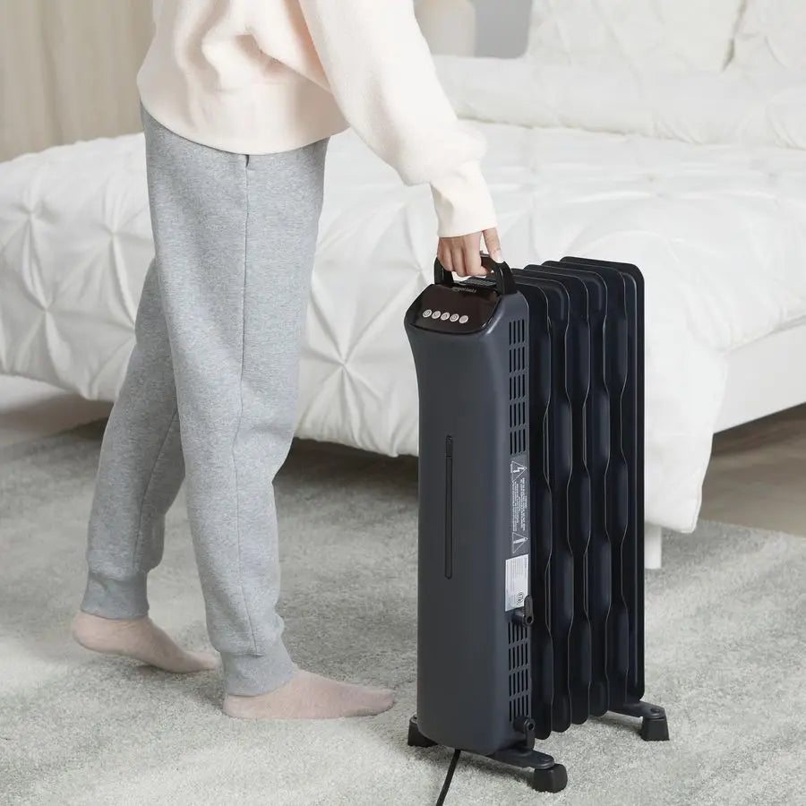 Portable Oil Space Heater with Remote Control, 7 OilFilled Fins, Adjustable Thermostat, 3 Heat Settings, TipOver and Overheat Pr