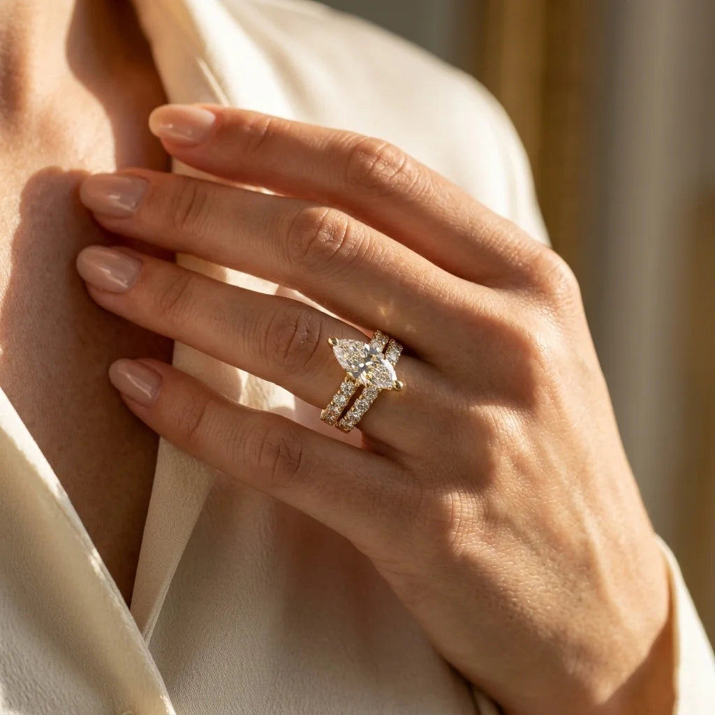 5 Carat Marquise Moissanite Ring, 925 Sterling Silver, D Color VVS1, Pave Accent, Matching Band Set, Pass Diamond Tester