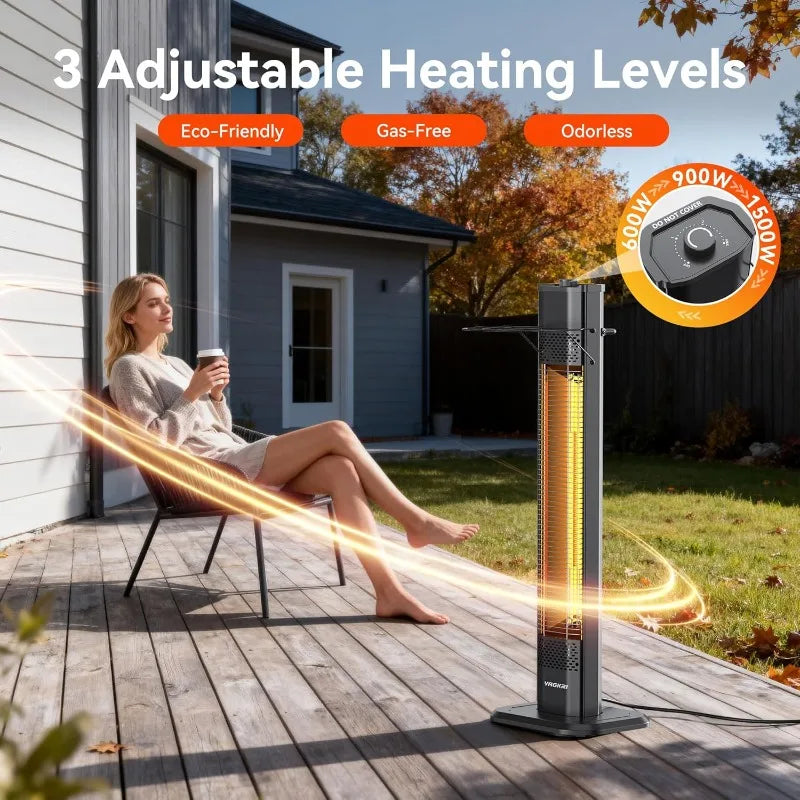 VAGKRI Outdoor Electric Patio Heater, 1500W 36" Infrared Heater with 2 Heat Tube, 3 Levels, Tip-Over&Overheat Protection, IPX5