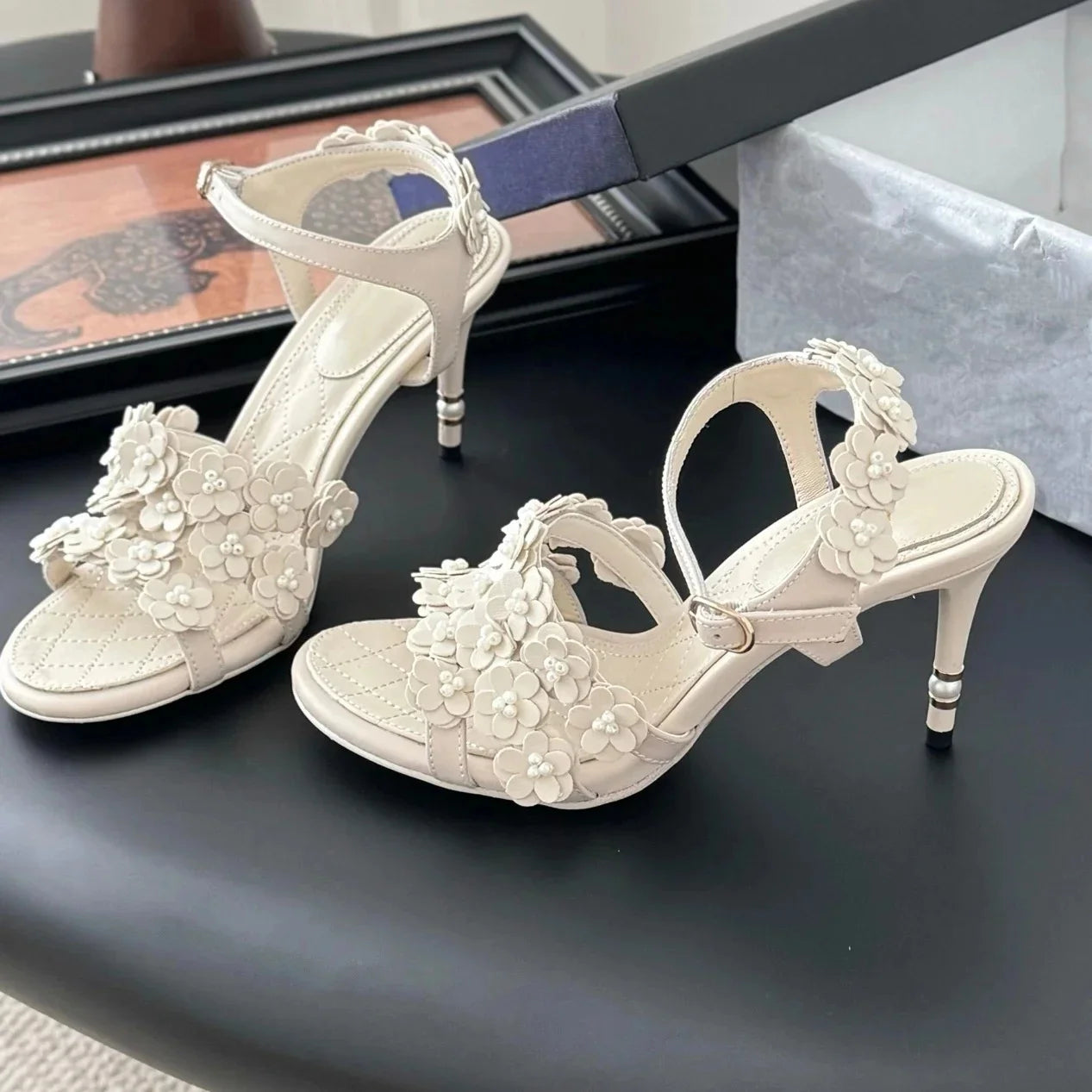2025 Newest Summer Handmade Genuine Leather Open-Toe Super High Heel Buckle-Strap Woman Sandals Stiletto Ladies Wedding Pumps
