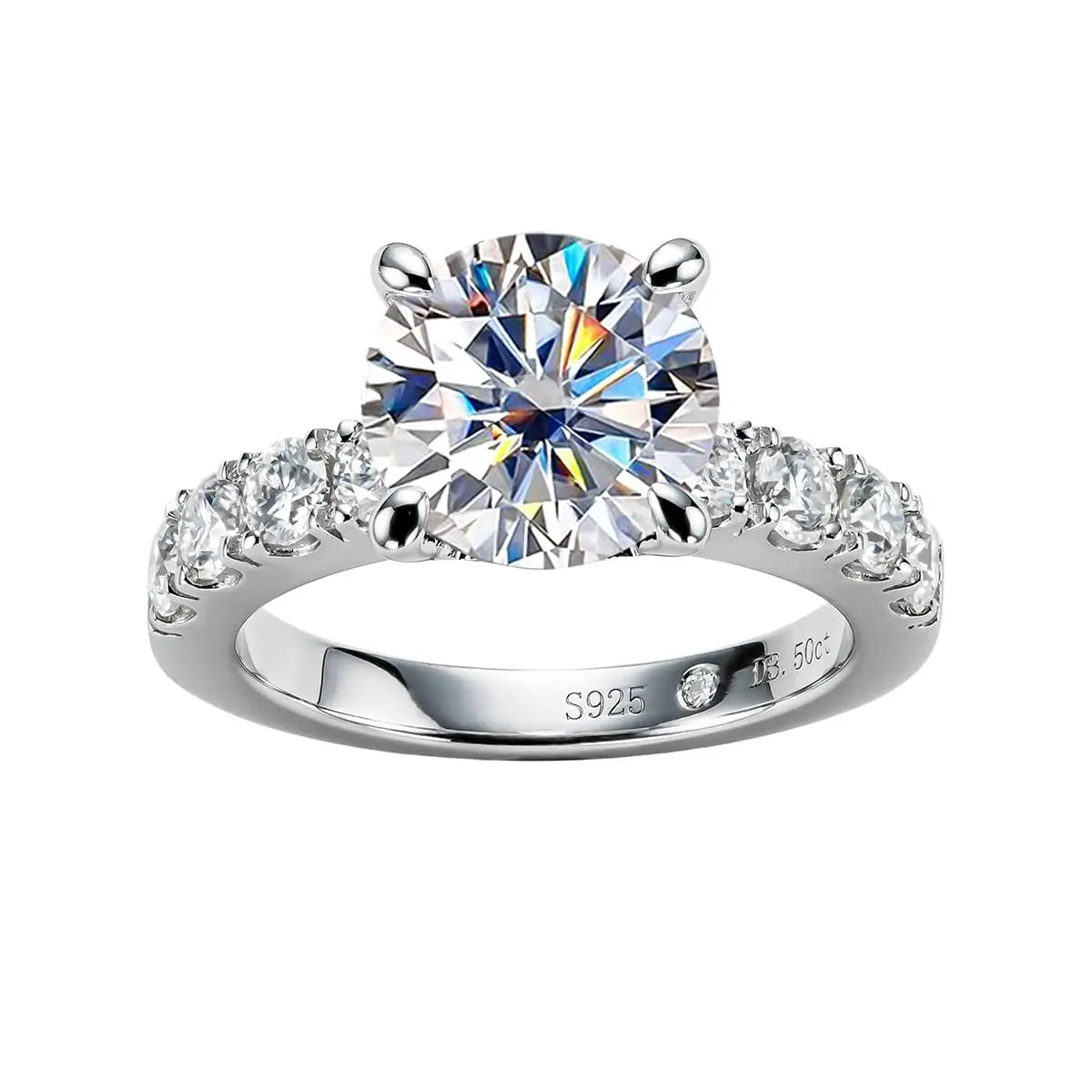 3.5 Carat D Color VVS1 Round Moissanite Ring, 4 Prong Setting, 925 Sterling Silver, 18K Gold Plated, Wedding Ring Jewelry Gift