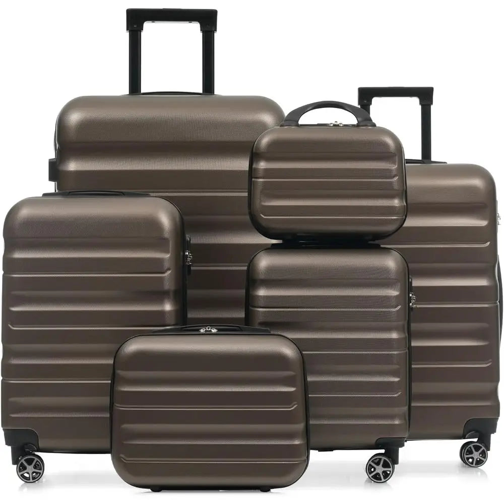 6-Piece Hardshell ABS Luggage Set with 8 Silent Spinner Wheels for Durable and Lightweight Travel