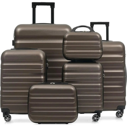 6-Piece Hardshell ABS Luggage Set with 8 Silent Spinner Wheels for Durable and Lightweight Travel