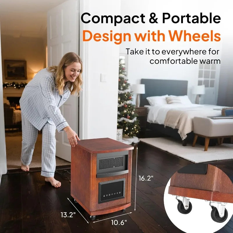 ROVSUN 1500W Quartz Infrared Heaters, Electric Space Heater with Remote Control, Portabel Handle & Wheels, 12H Timer, 3 Modes