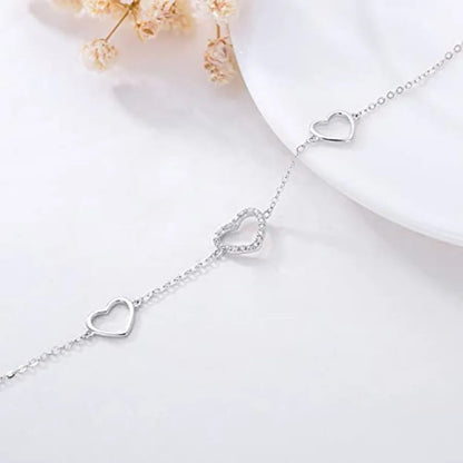 10k White Gold Three Heart Anklets for Women Love Ankle Bracelet Foot Jewelry for Wife Gifts for Her 9.4-11