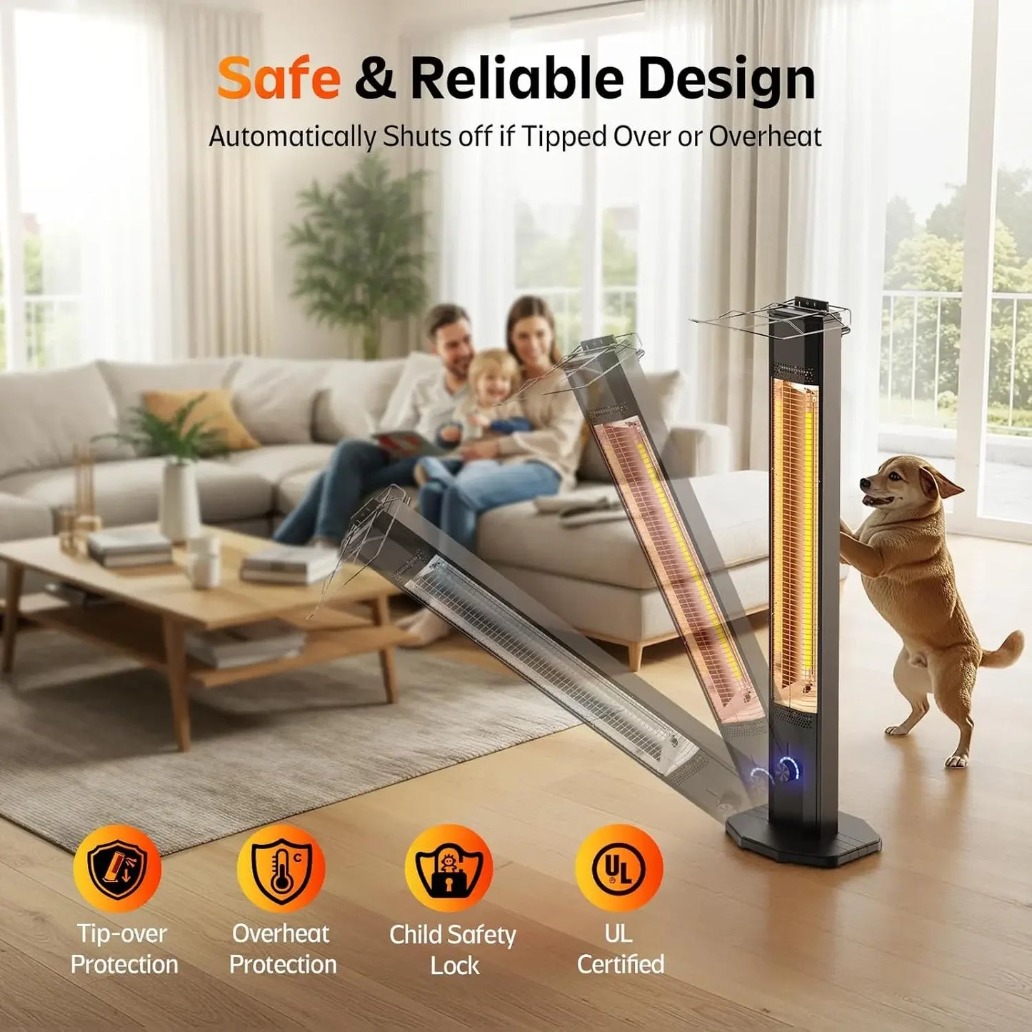 [Limited Stock!]Outdoor Electric Patio Heater, 42-inch 1500W Infrared Tower Heater with 9 Heat Settings & 9H Timer, IPX5 Waterpr