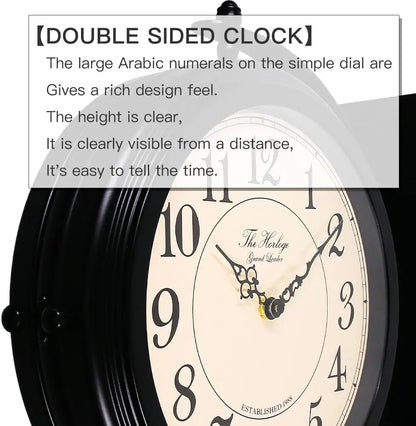 16-Inch Double Sided Metal Wall Clock with Black Frame, Easy Read for Indoor and Outdoor Decor