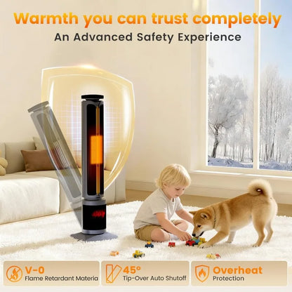 Auertech 34.5" Space Heaters,1500W PTC Electric Heater with 3D Flame,Oscillating Heater w/ 12H Timer,Portable Tower Heaters,Grey