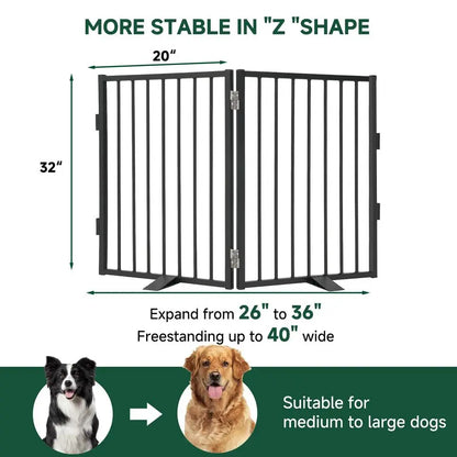 Full Metal Freestanding Dog Gate,Indoor Pet Gate with Floor Protect Support Feet, 40x32Inches Foldable Dog Fence for Stairs, Hal