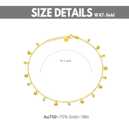 SISGEM 18K Real Gold Anklets for Women Yellow Gold Dangling Star Beads Ankle Bracelet Christmas Anniversary Jewelry Gift for He