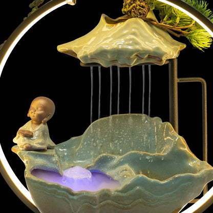 Mini Tabletop Water Fountain with LED Light Indoor Waterfall Mist Fountain for Desk Home Office Decor Relaxation Spa Feng