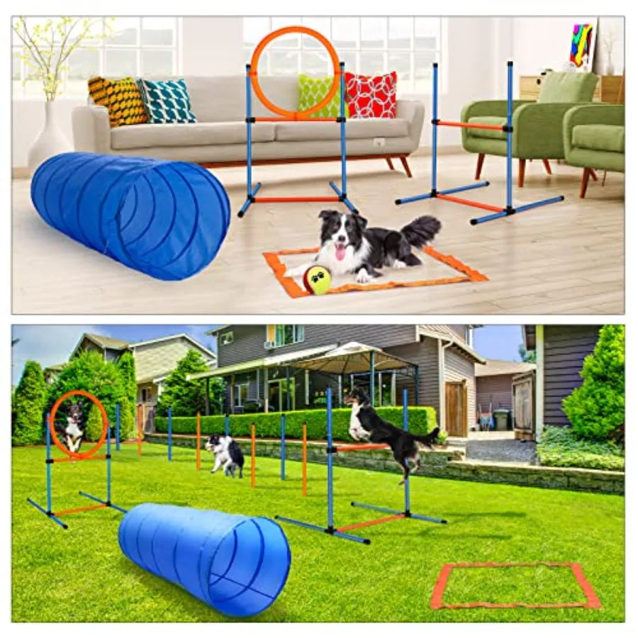 Dog Agility Training Equipment 60-Piece Dog Obstacle Course Training Starter Kit Pet Outdoor Game with Tunnel Agility Hurdle We