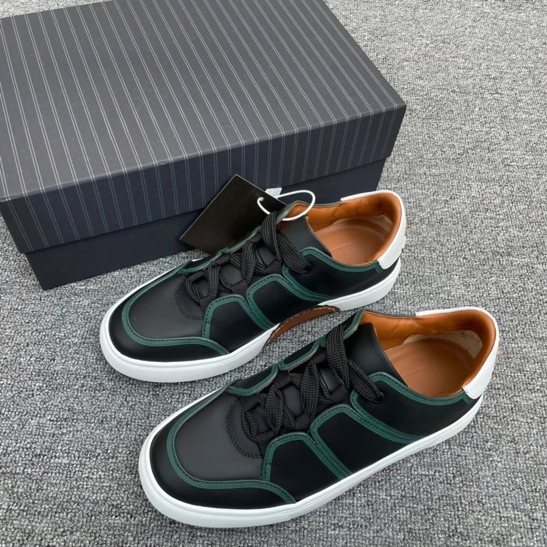 2025 New Z-style Full Grain Leather Men's Shoes Color Block Low Top Lace Up Comfort Casual Sports Board Sneakers
