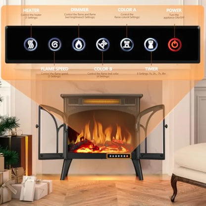 Electric Fireplace Heater 25 with Remote Control Cathedral Stylish Different Flame Effects and Log Set Colors Adjustable Bright