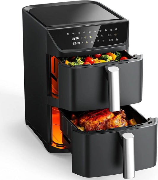 12.6QT Dual Basket Air Fryer for 10-12 People, XL Basket Fits 6LB Chicken, 10-in-1 Functions with SyncFinish