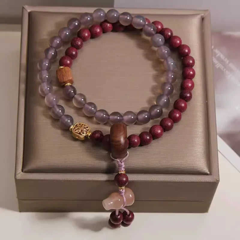 Purely handmade - natural gray agate purple hemu multi-layer bracelet women's light luxury