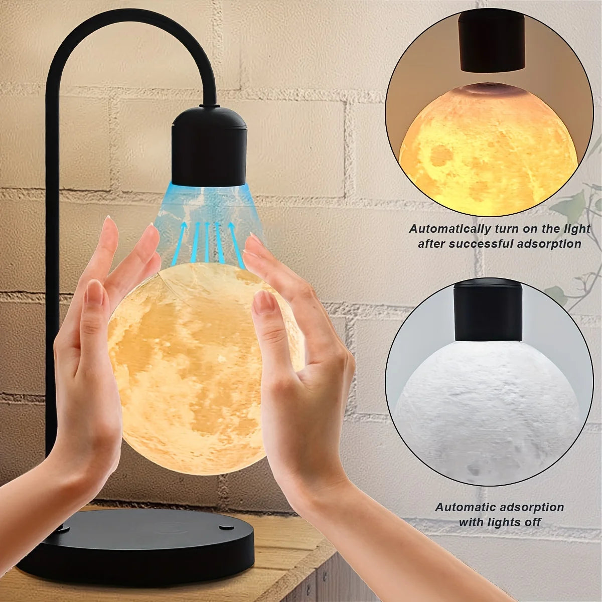 Magnetic Floating Moon Lamp, 3D Moon Light, 15w Wireless Phone Charger, Touch Control, Desk Lamp, Atmosphere Night Light