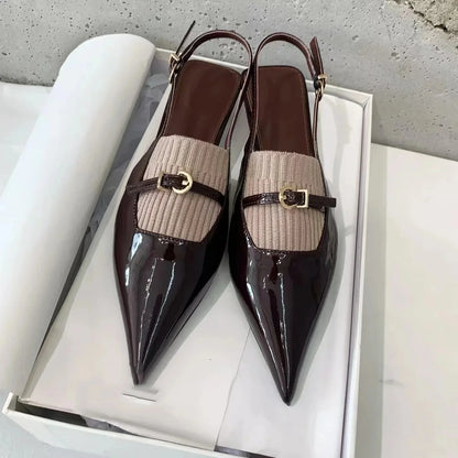 2026 New Spring Concise Genuine Leather Pointed-Toe Kitten Heel Slingback Woman Sandals Mary Janes Gladiator Sandals Botas Mujer