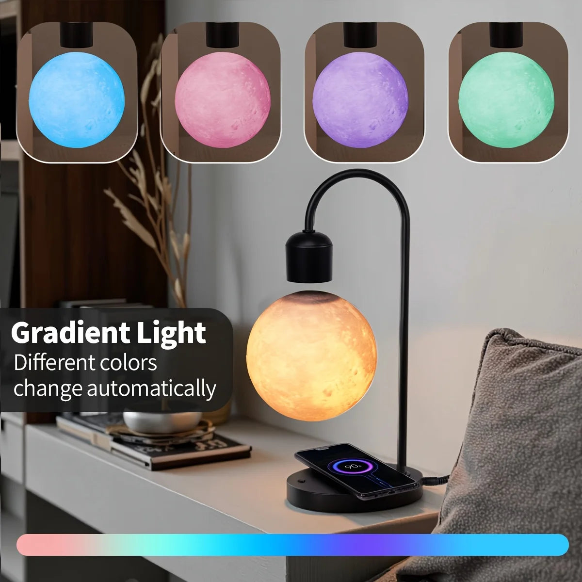 Magnetic Floating Moon Lamp, 3D Moon Light, 15w Wireless Phone Charger, Touch Control, Desk Lamp, Atmosphere Night Light