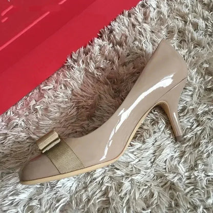 2025 Ballet flats new leather round head shallow bow multifunctional single shoes women's leather bow bow design