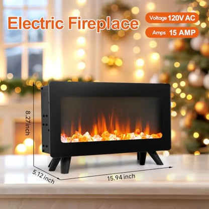 16 Small Electric Fireplace Heater - Desk Space Heater with Realistic LED 3D Flames Freestanding Fire Place Electric Heater for