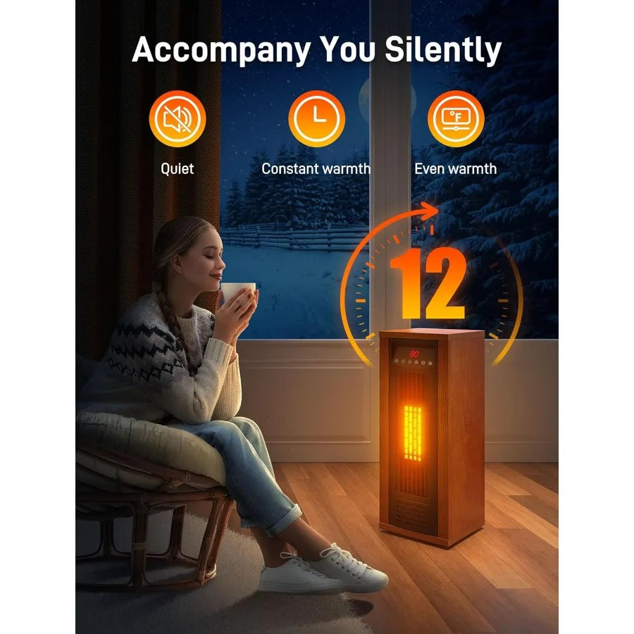 Infrared Space Heater 1500W PTC Portable Electric Heaters Fast Quiet Heating Tower Room Heater for Bedroom Office Home