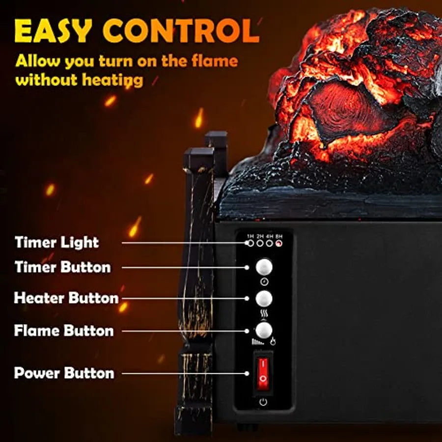 Electric Fireplace Logs Heater Insert with Remote Control for Indoor Use Realistic Flame Effect Infrared Heating 8H Timer Adjus
