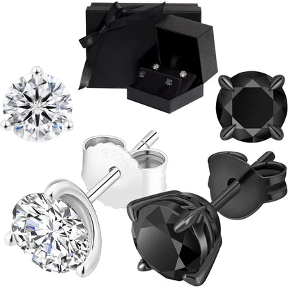 Moissanite earrings, 14K Black and White Gold plated 925 sterling silver, D Color VVS1 Clarity, 2 pairs in a Signature set, Luxu