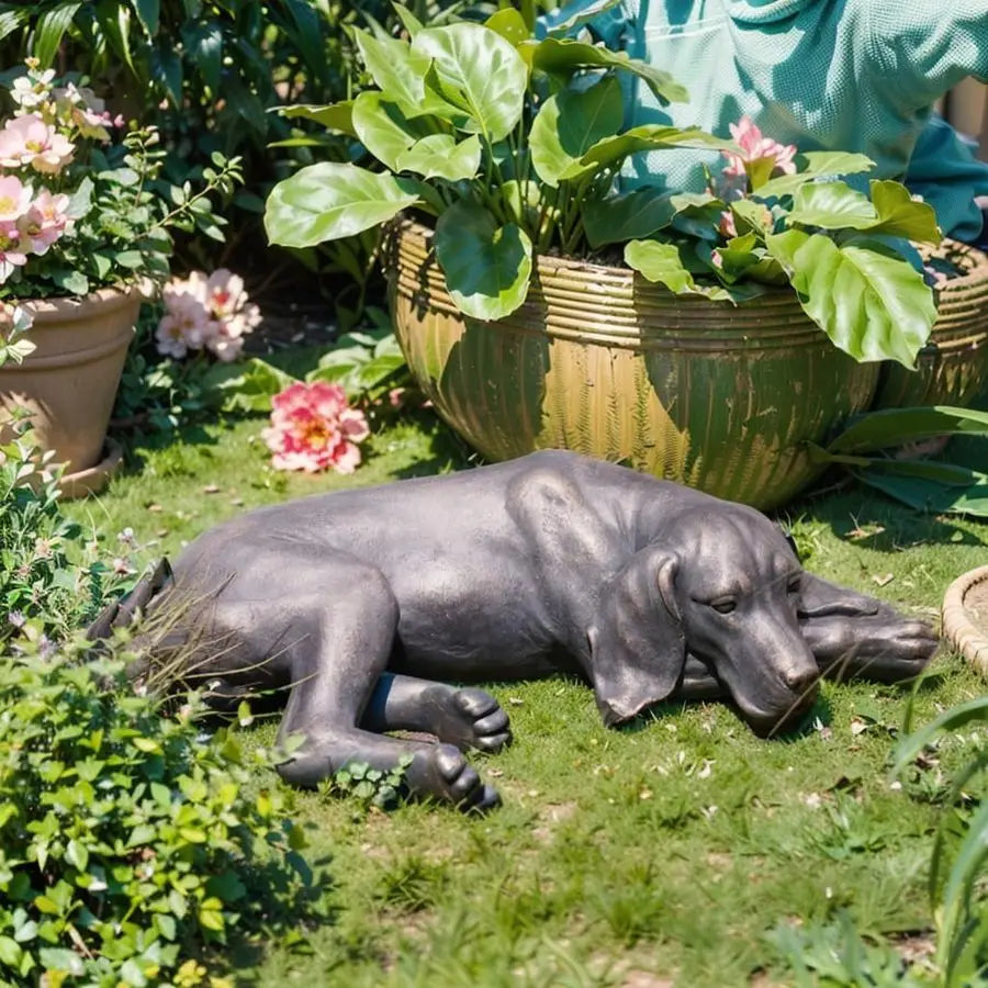 Statue Outdoor Decorations DogFigurine Sleeping Dog Sculptures Resin Sculpture for Patio Lawn Yard Porch Ornament Garden Gift 22