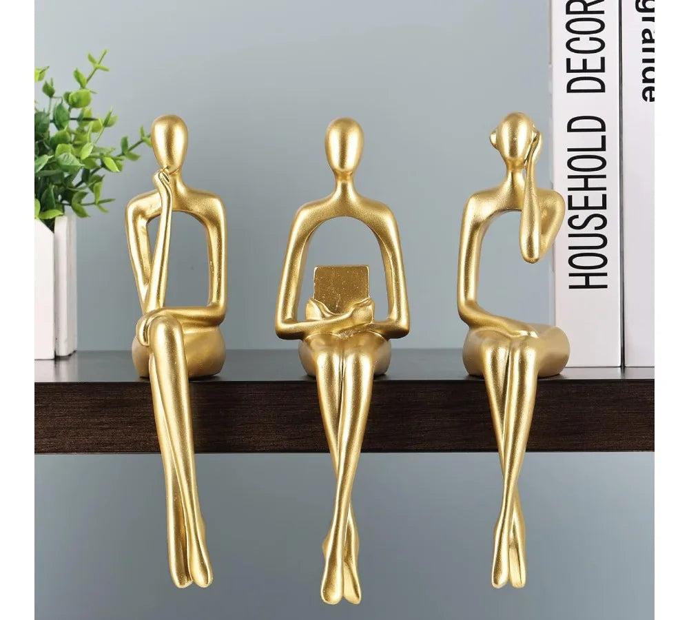 Abstract Gold Thinker Statue Resin Sculpture Home Office Decor Bookshelf Desktop Modern Art Gift