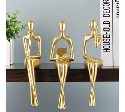 Abstract Gold Thinker Statue Resin Sculpture Home Office Decor Bookshelf Desktop Modern Art Gift