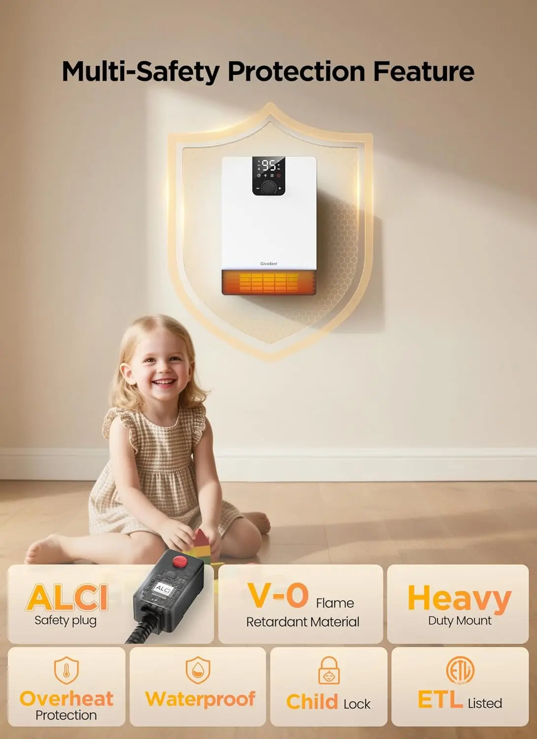 Wall Heater, 1500W Electric Space Heater, Adjustable Thermostat, 3 Modes, 24H Timer, Easy Mount, White