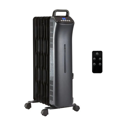Portable Oil Space Heater with Remote Control, 7 OilFilled Fins, Adjustable Thermostat, 3 Heat Settings, TipOver and Overheat Pr