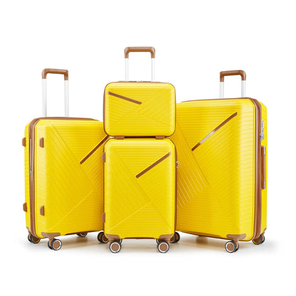 4 Piece Expandable PP Luggage Sets 14 20 24 28 Inch Lightweight Durable Suitcase Double Mute Spinner Wheels TSA Lock