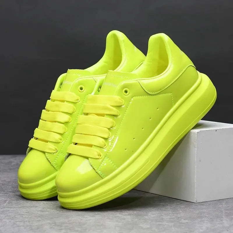 Luxury Shoes 2026 Trendy Men's Autumn New Glossy Black Casual Leather Shoes, Spring Fall Fashion Sneakers 5481