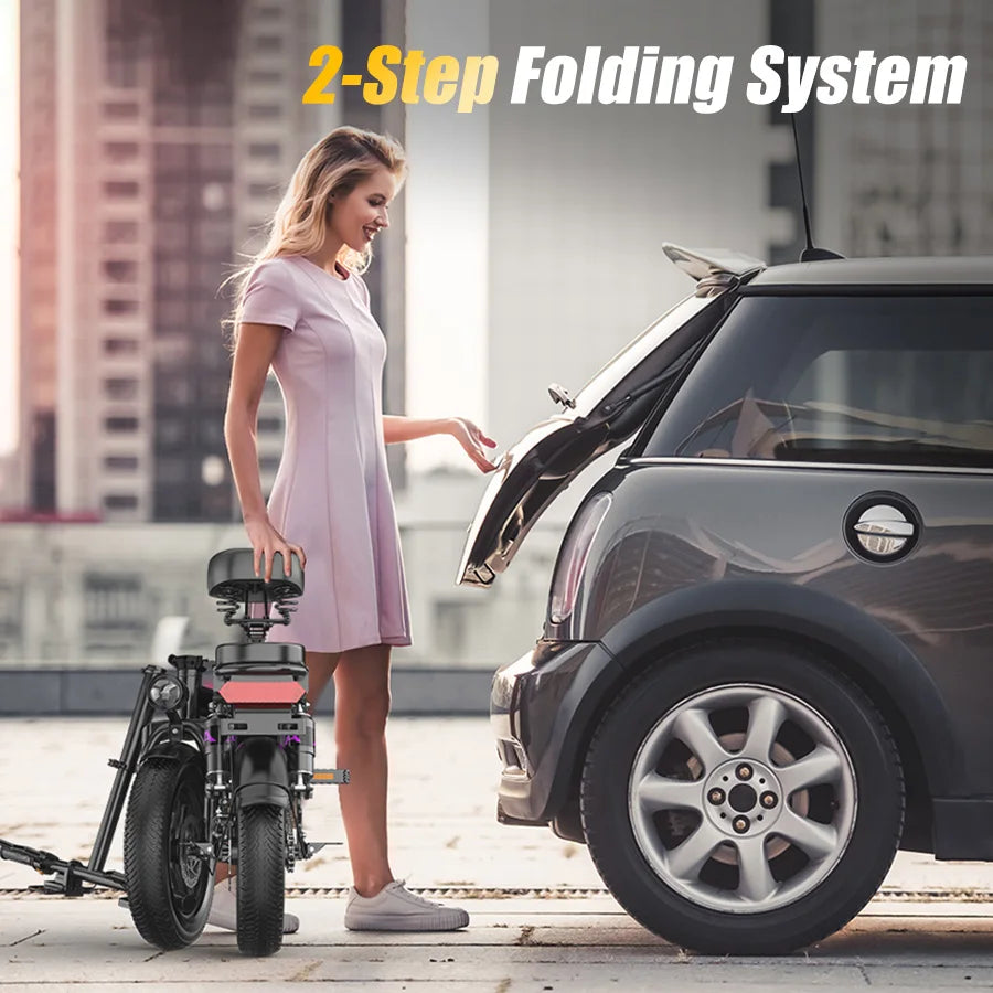 Toofly 500W Adult Electric Bike, 20 MPH, 48V 15Ah Removable Battery, 14 Inch Folding Electric Bike, Multi-Shock Absorption